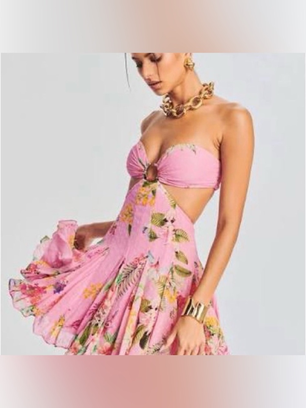 Rococo Sand Pink Floral Cutout Women's Mini Dress in XS 🌸💗🌺